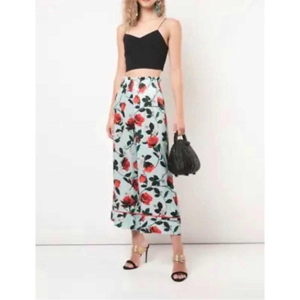 Alice + Olivia Elba Rose Print Smocked Waistband Culotte Pants